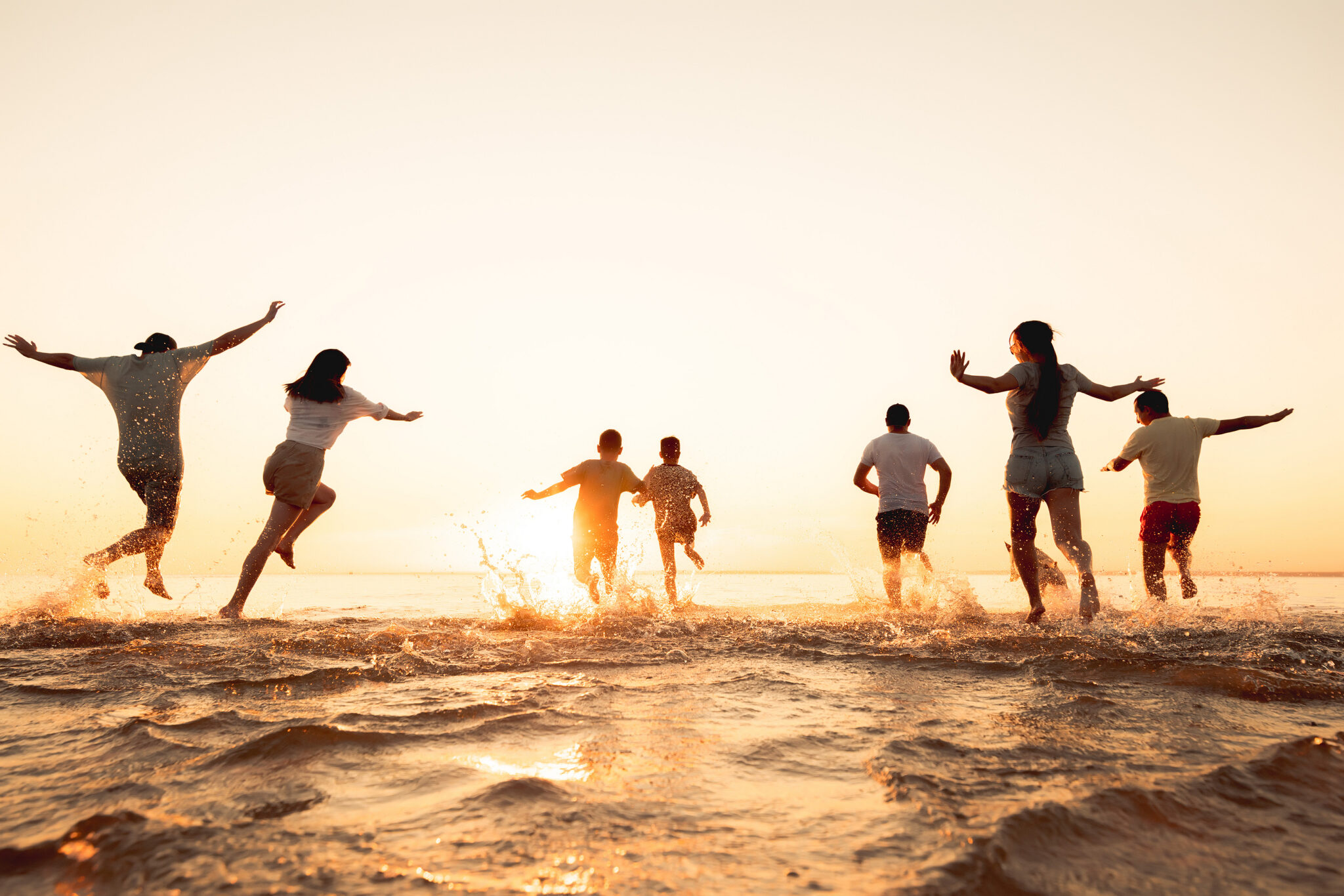 Big Group Of Young Friends Or Big Family Are Having Fun And Run